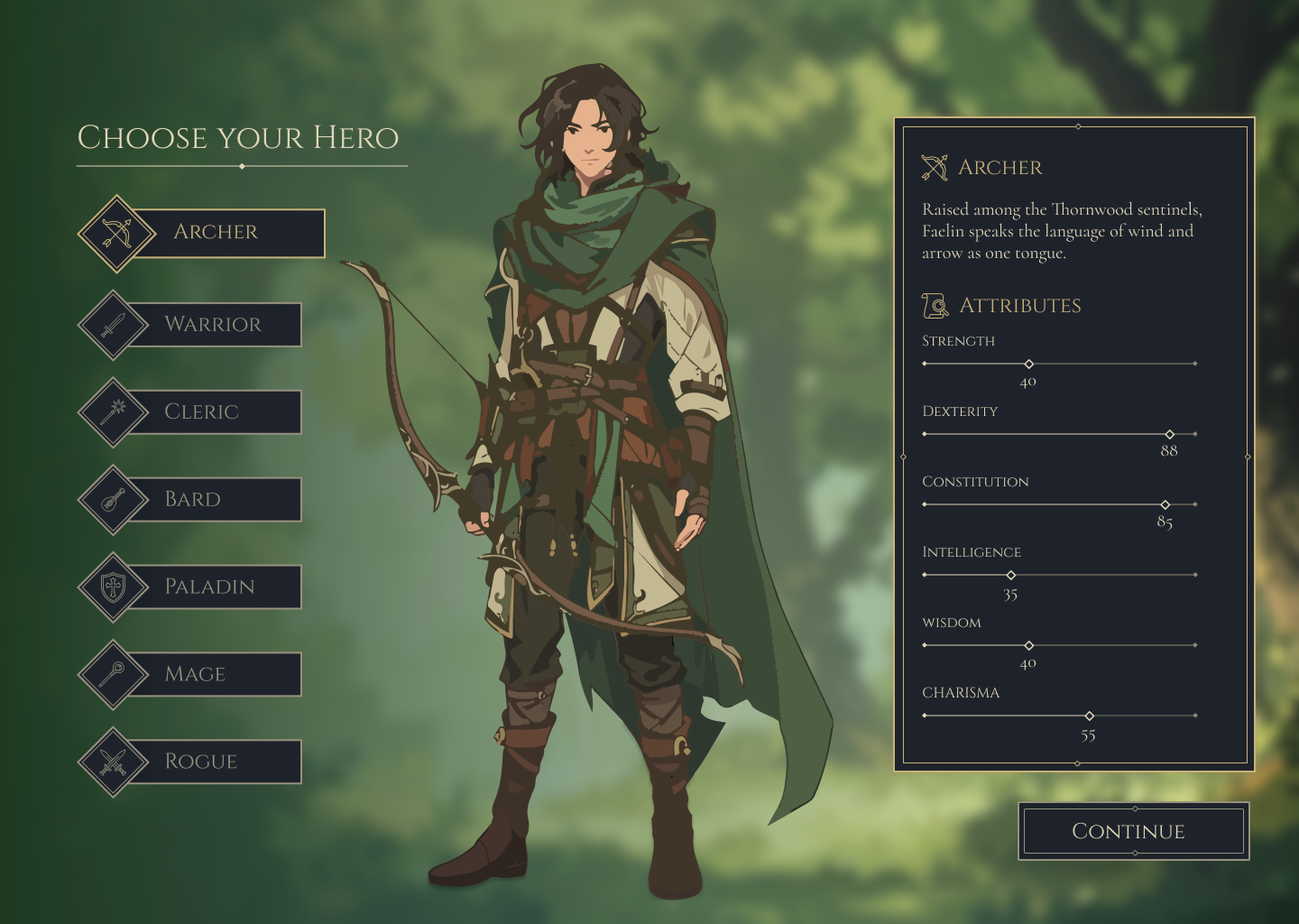 Aetheria class selection screen with Archer
