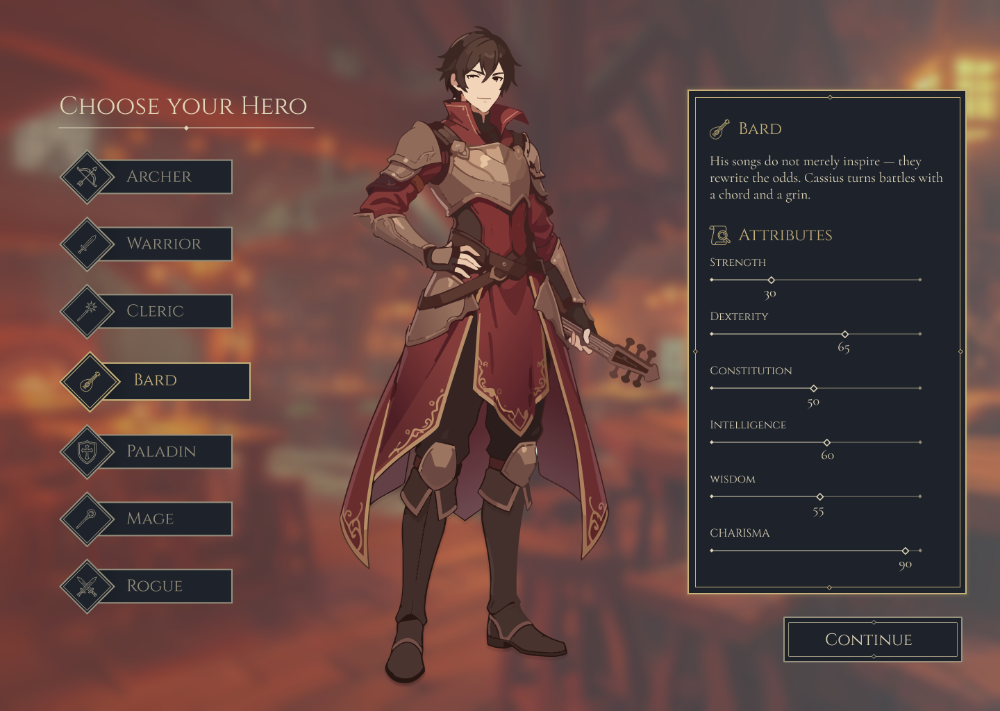 Bard selection screen