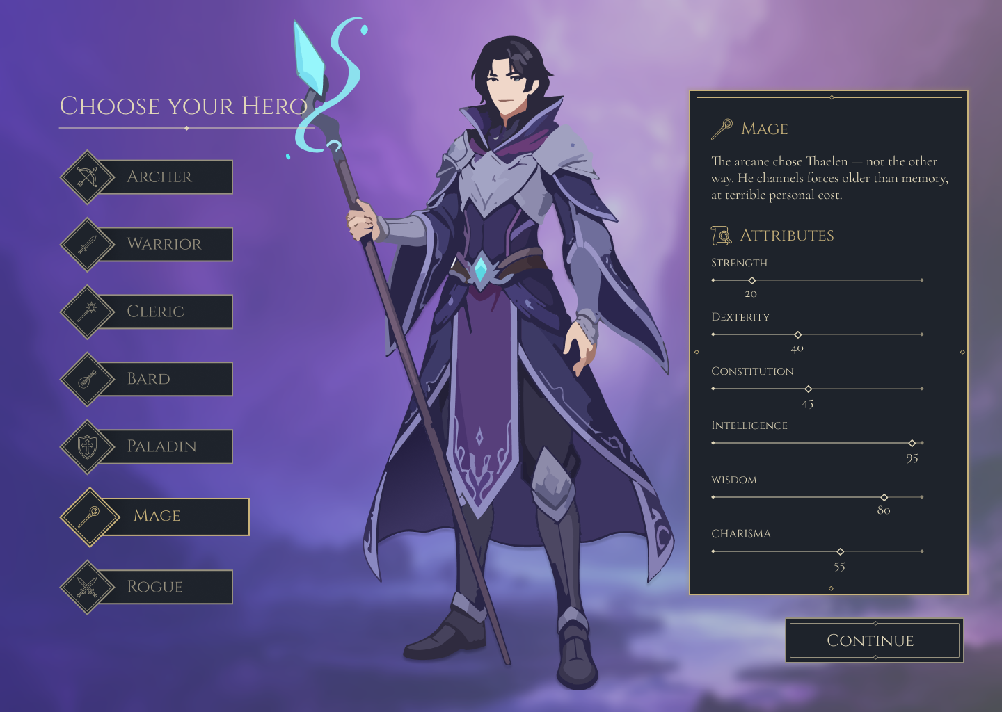 Mage selection screen
