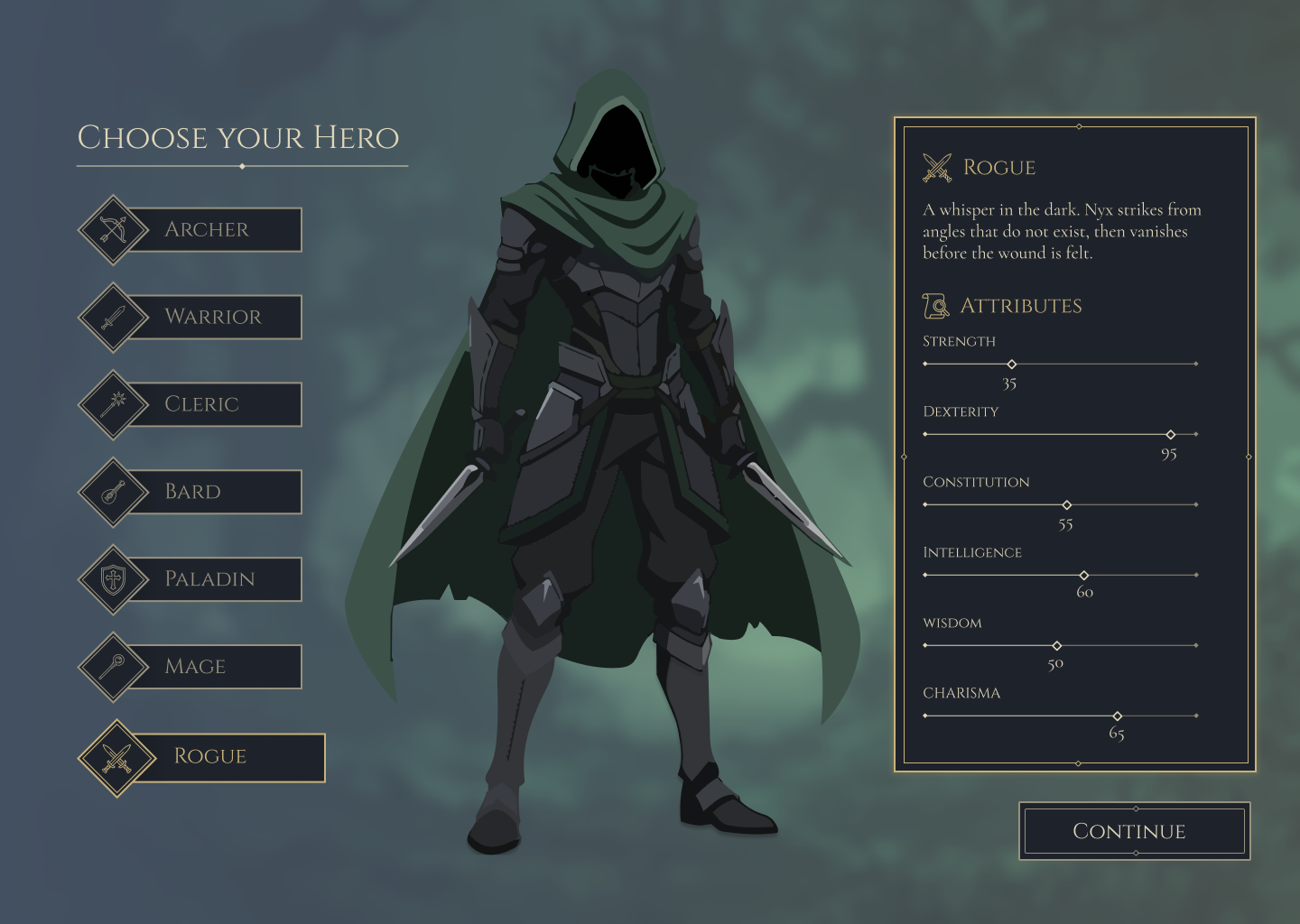 Rogue selection screen