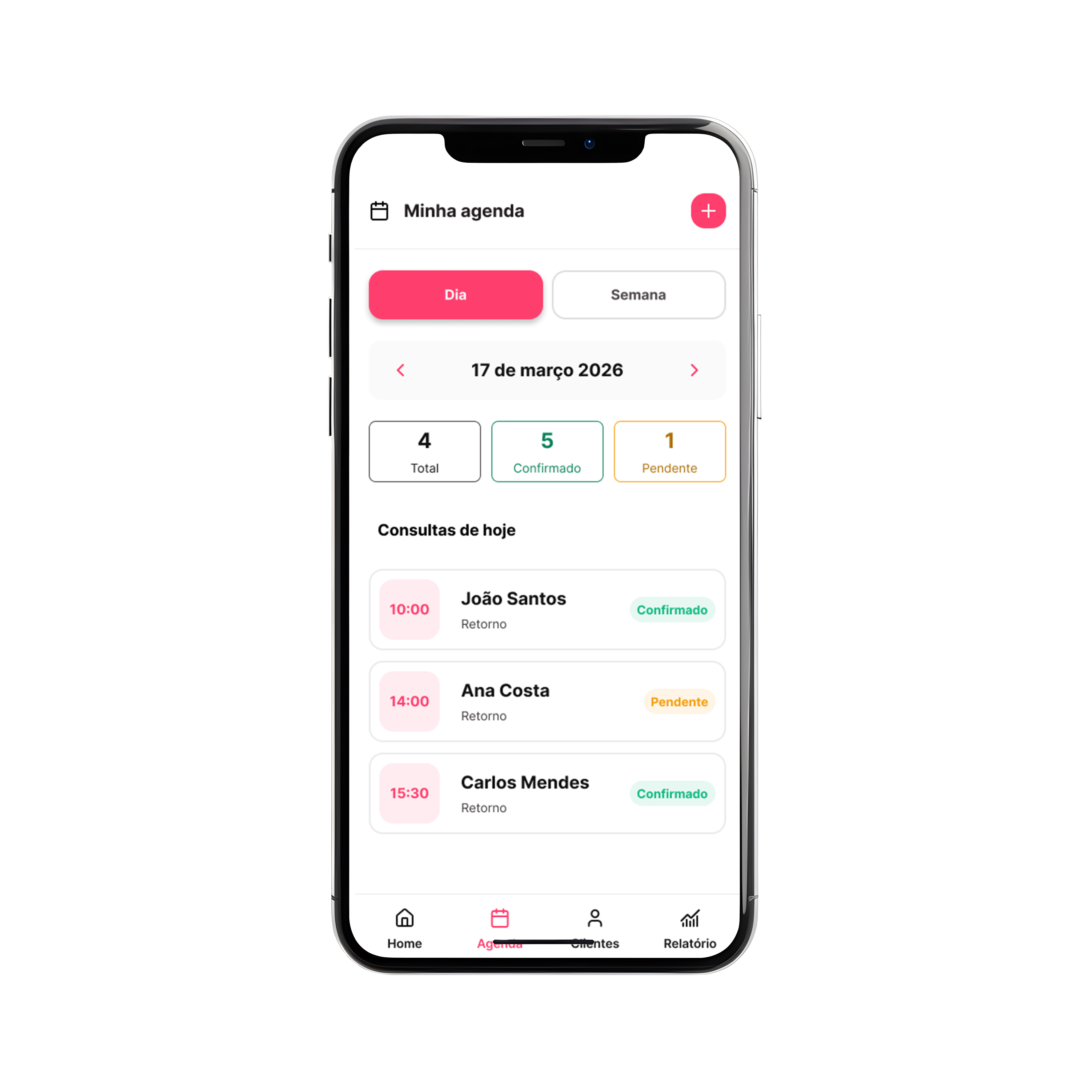 Cora — Agenda screen mockup