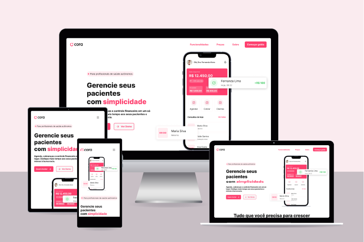 Cora Saúde — Devices mockup showing the healthcare management app