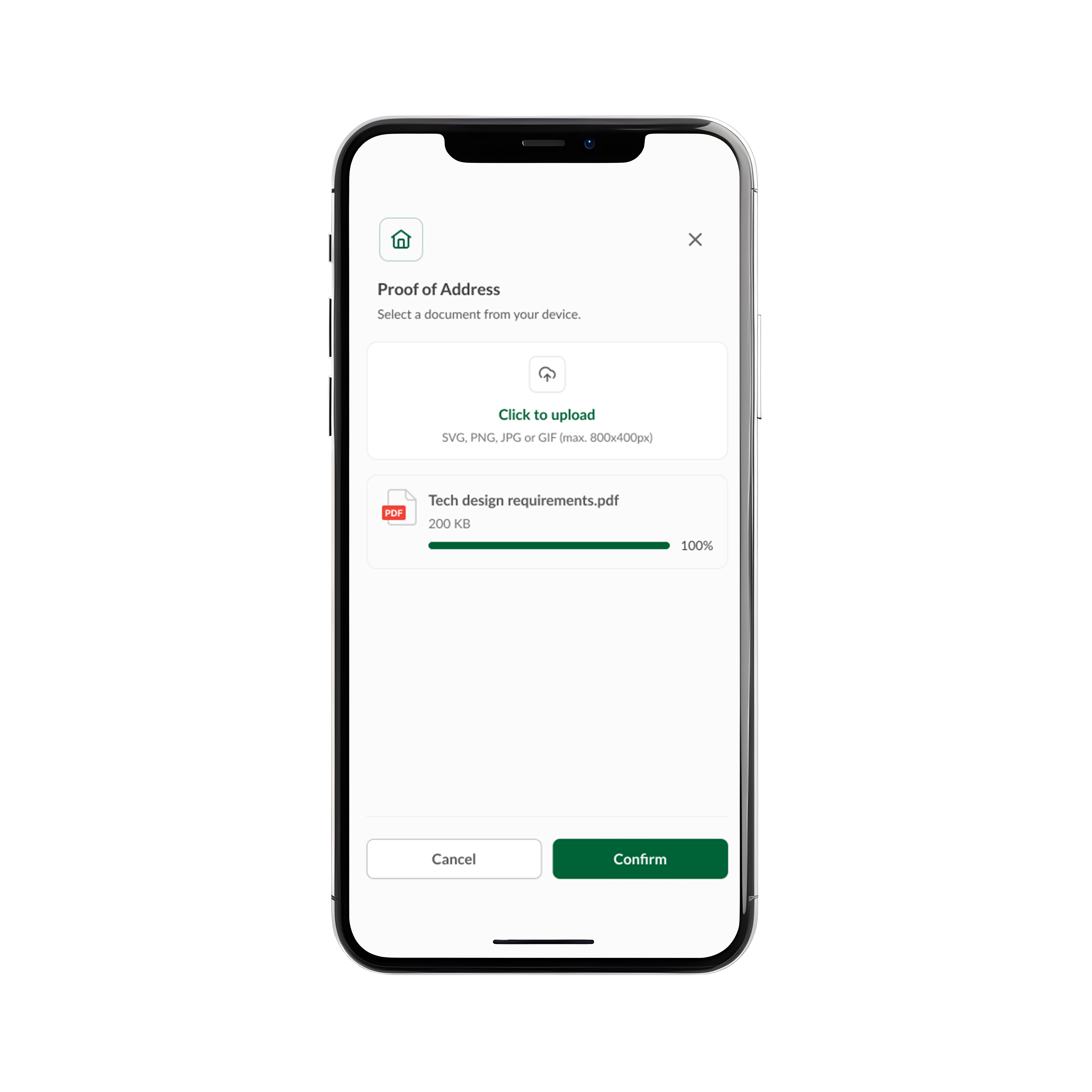 Uploading required documents as part of a secure verification process